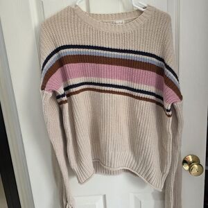 Hem & Thread Striped Sweater in Pink, Brown, and Cream